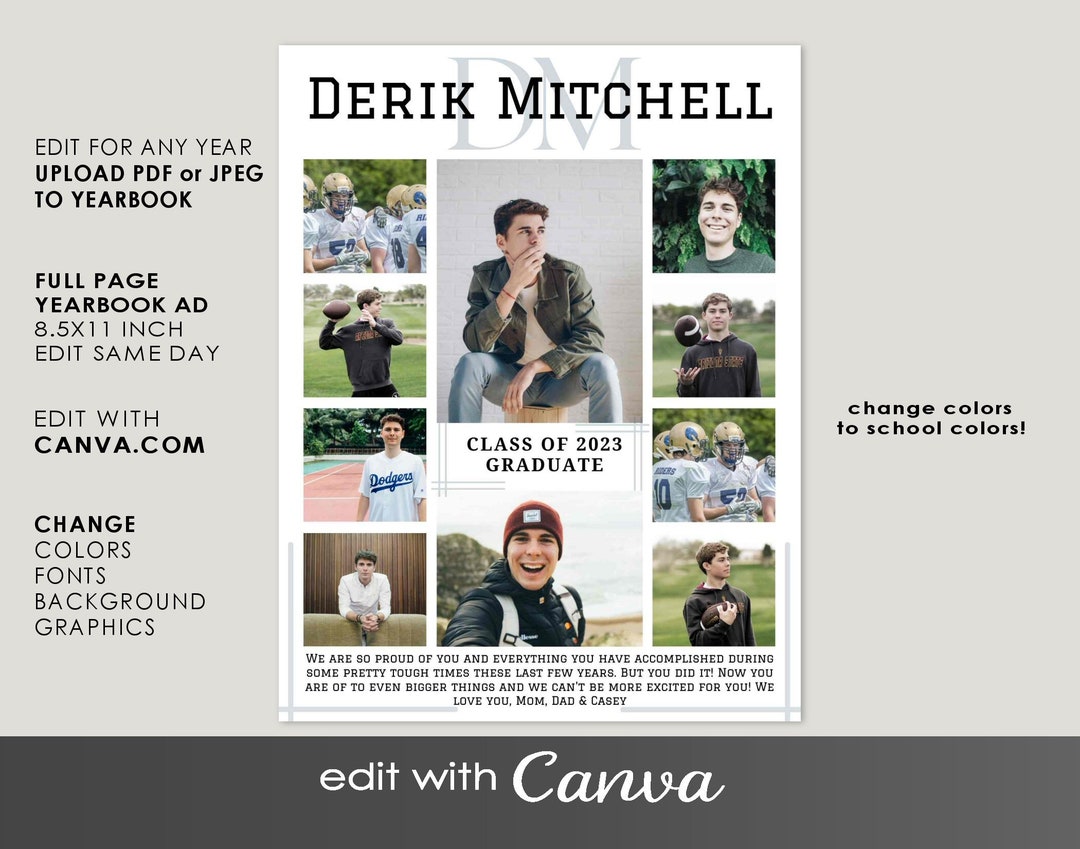 YEARBOOK Ad 2025 FULL Page Template, Edit With CANVA, Guys Editable Design Layout Add Photos