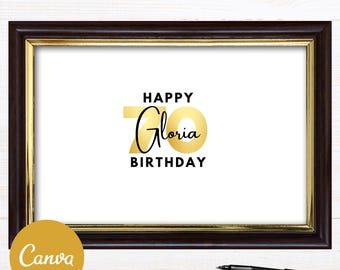 Canva 70th Birthday Guestbook Signature Board for Signing, Alternative Guestbook, Template Printable Print, Party Happy Birthday Poster