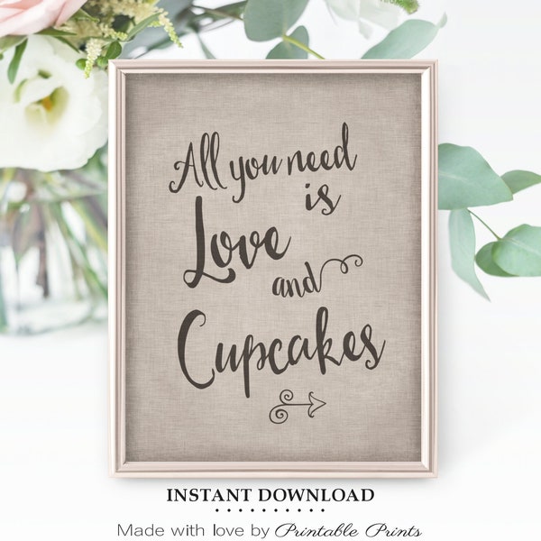 Tutto ciò di cui hai bisogno è amore e cupcakes LIBRO DEGLI OSPITI STAMPABILE GRATIS Download istantaneo Rustico Wedding Sign Quick Wedding Day Decorations Digital File