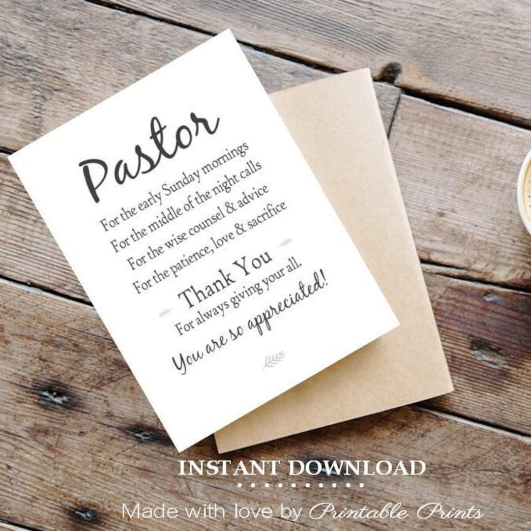 Printable PASTOR APPRECIATION Card 5x7 CARD Gift for Pastor Thank You  Instant Download White Card Template Jpeg File Quick - Etsy, image size:1080x1080