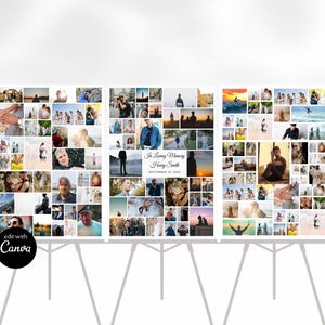 Collage poster canvas sjabloon afdrukbare set van 3, foto's toevoegen, welkomstbord, gedenkteken, viering van het leven, gepersonaliseerde posterafdruk afbeelding 1
