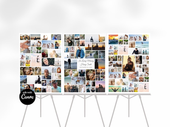 Collage Poster Canva Template Printable Set of 3, Add Photos, Welcome Sign, Memorial, Celebration of Life, Personalized Poster Print