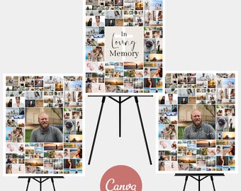 Affischskyltcollage, 16x20 CANVA-MALL, redigerbart fotopaket för begravning, examensskylt för nedladdning