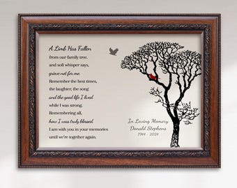 A Limb Has Fallen Art, Cardinal Bird, Sympathy Gift Personalized CANVA Template Printable Print Digital Download In Loving Memory