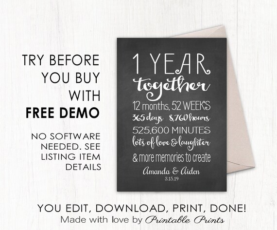 1 Year Together Anniversary Sign Editable Printable Instant Etsy 1 Year Together Anniversary Sign Editable Printable Instant Etsy