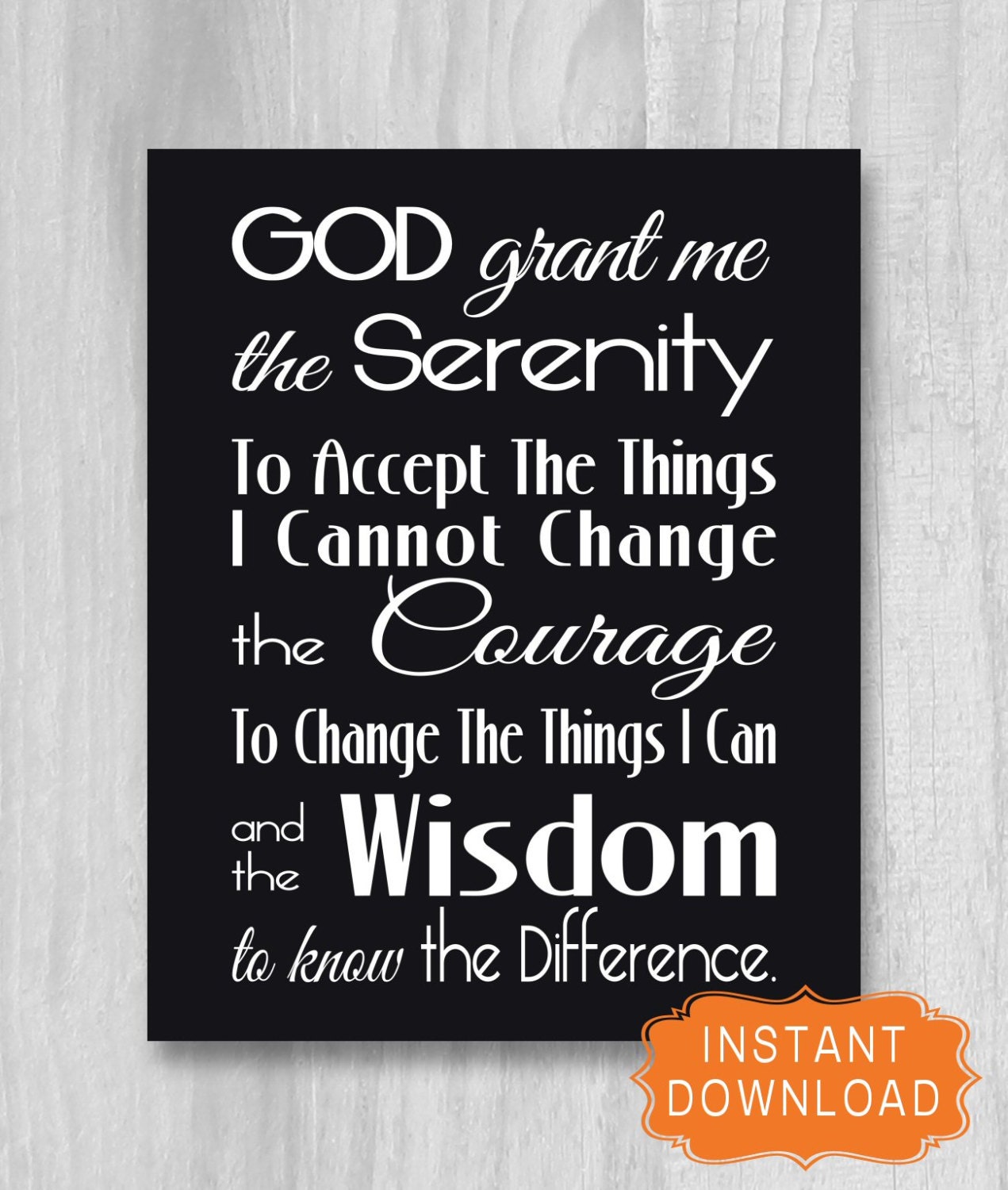 serenity prayer printable black white print instant download etsy