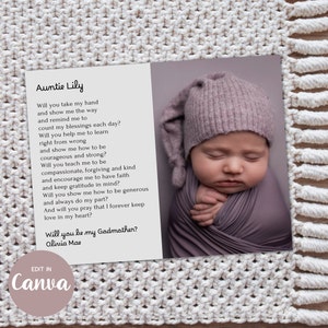 Presente de PROPOSTA DE PADRINHOS, foto personalizada para impressão, arquivo EDITÁVEL em impressão Canva ou cartão, você será minha madrinha, sinal minimalista