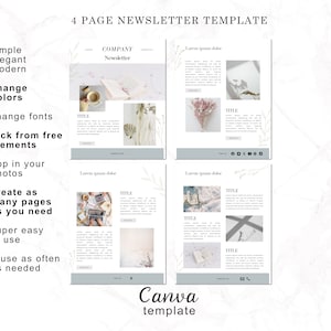 Canva Newsletter Template, Editable template 4 page simple elegant use for family, real estate, business you edit and print or send digital