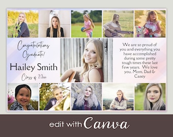 YEARBOOK Half Page AD TEMPLATE, Free edit in Canva Photo High School Senior Graduate Tribute Editable Instant Download Ad Template Girls