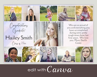 YEARBOOK Half Page AD TEMPLATE, Free edit in Canva Photo High School Senior Graduate Tribute Editable Instant Download Ad Template Girls