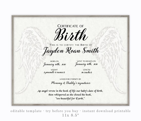 Miscarriage Certificate Acknowledgment of Life Template - Etsy Australia