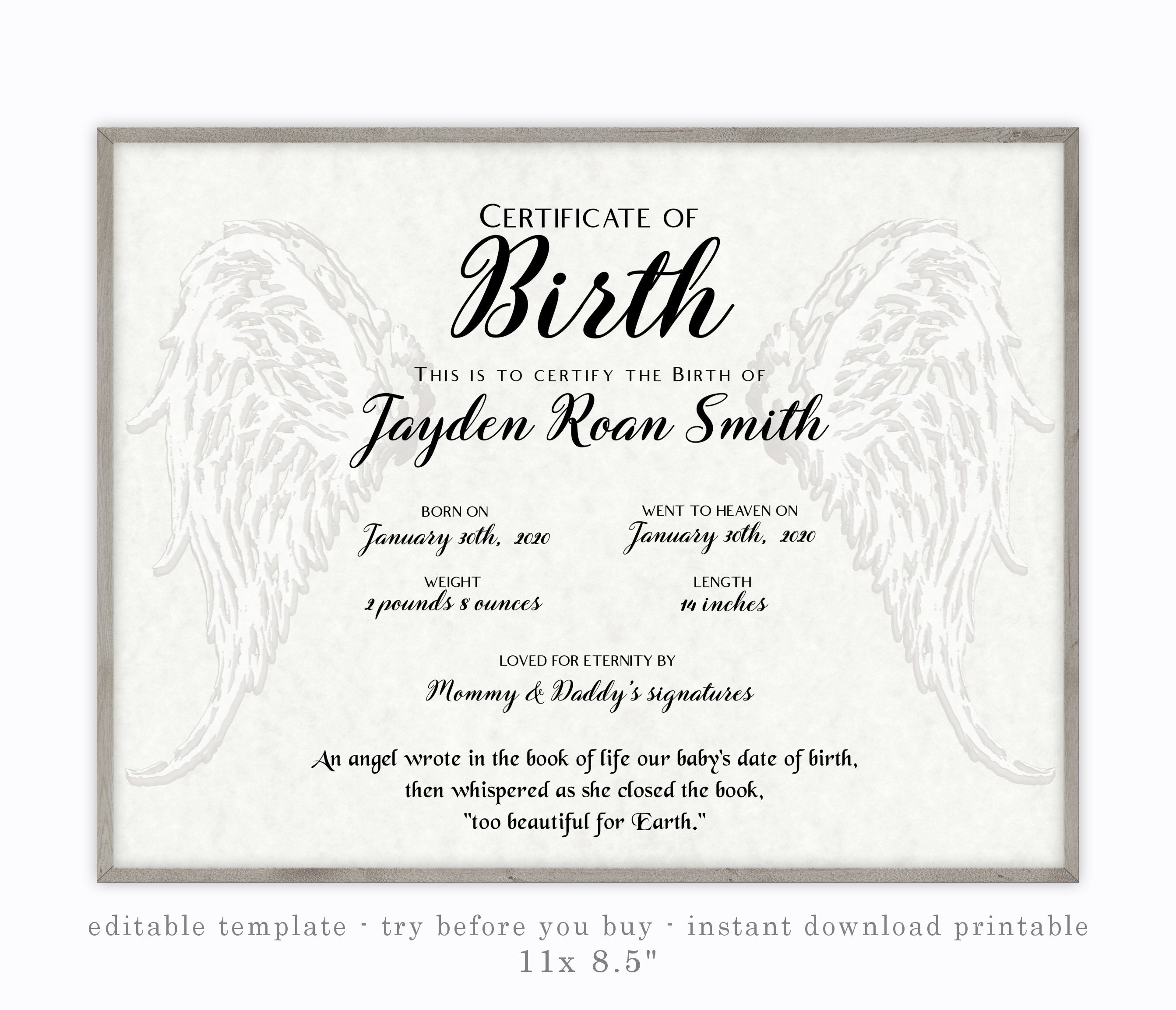 Miscarriage Certificate Acknowledgment of Life Template Etsy Australia Miscarriage Certificate Acknowledgment of Life Template Etsy Australia