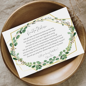 Poema de propuesta de madrina imprimible, Editar en Canva Personalizado ¿Serás mi madrina? Tarjeta 5x7 imprimible, descarga instantánea Greenery Gold