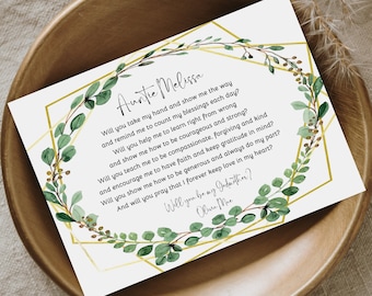 Printable Godmother Proposal Poem, Edit in Canva Personalized Will You Be My GODMOTHER? 5x7 Card Printable, Instant Download Greenery Gold