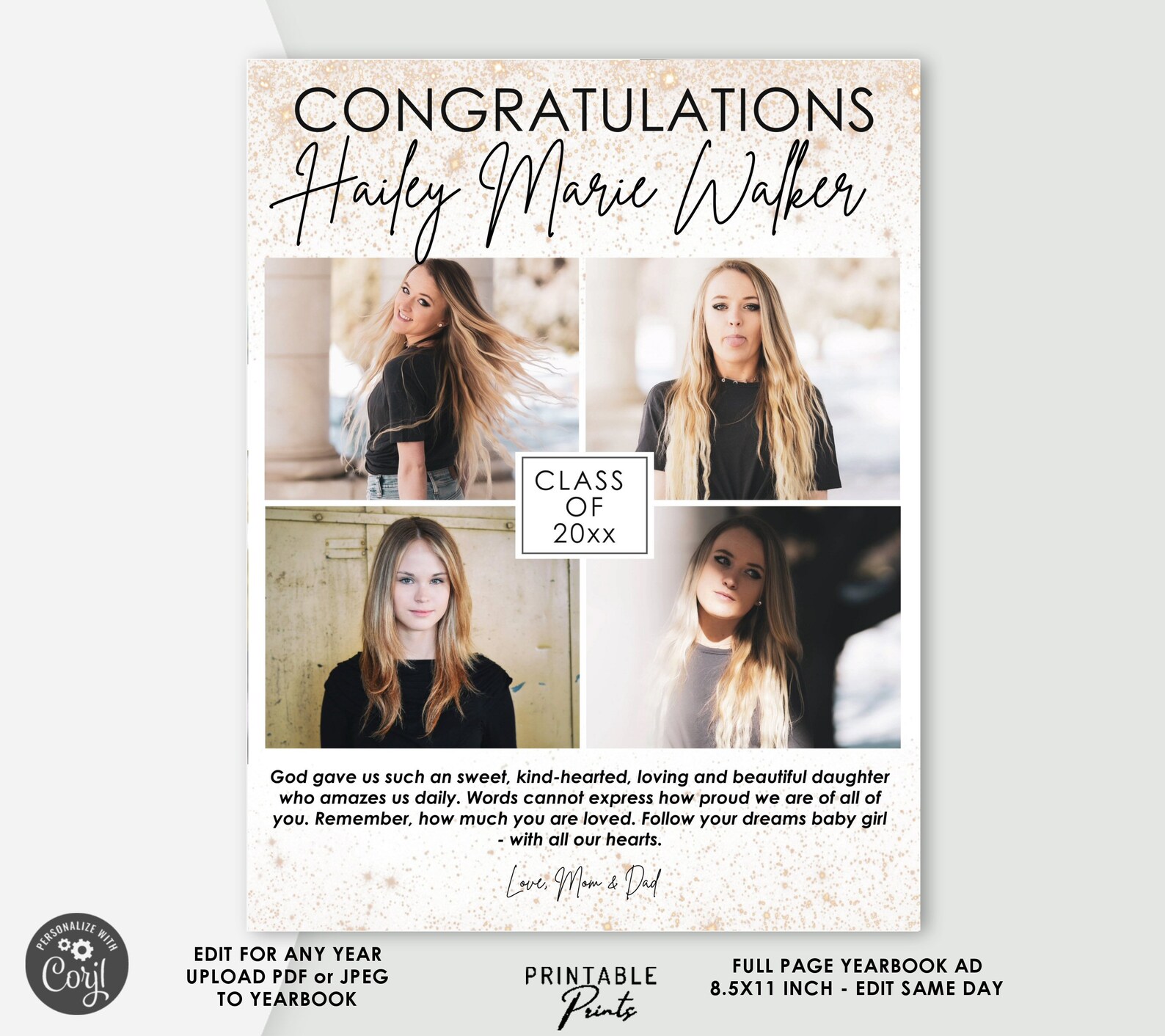 YEARBOOK AD TEMPLATE Full Page Editable 2023 High School Etsy