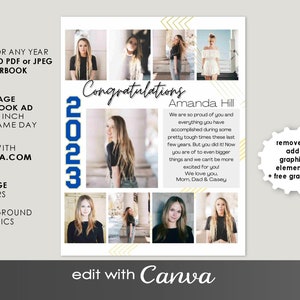 YEARBOOK AD Template CANVA, Full Page Editable Layout, Senior High School Graduate 2026 Add Photos  8.5x11 inch Grad Custom Colors