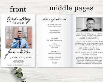 Funeral Program 4 - 8 Pages Editable Template, Black & White Modern, Celebration of Life, Downloadable File, Obituary, Printable