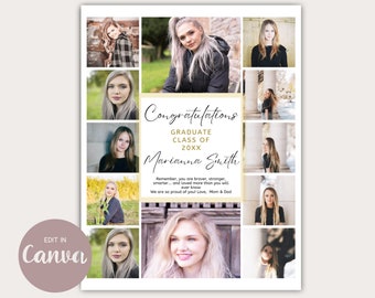 Full Page 12 Photo YEARBOOK AD Design, Editable Layout Senior Graduate 8.5x11 inch, You Edit pdf, jpg - High School Grad CANVA Template