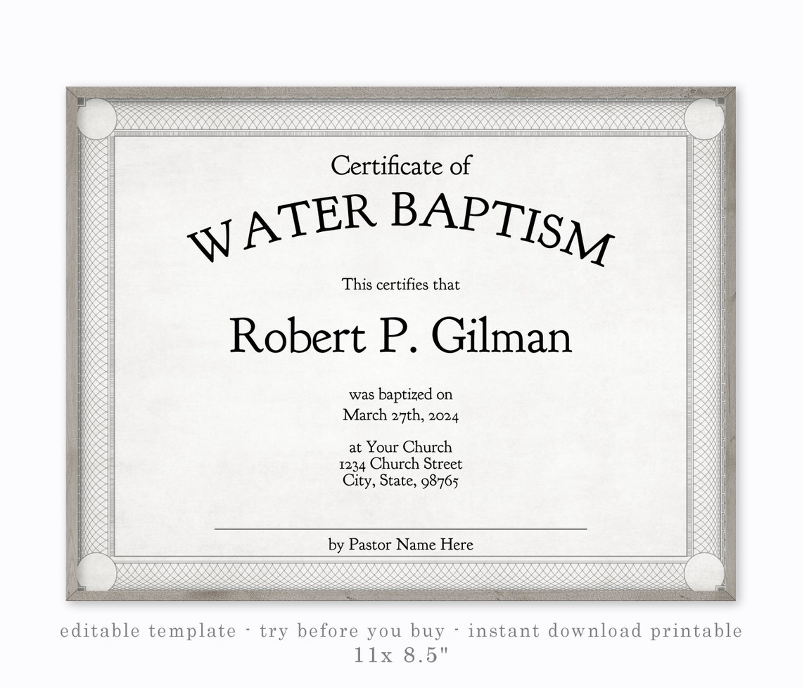 Baptism Certificate Printable Blank Editable Template Etsy