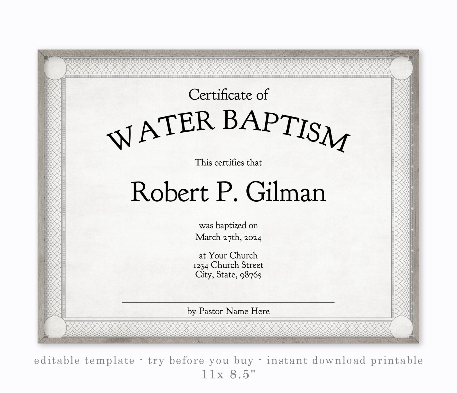 Baptism Certificate Printable Blank Editable Template Etsy
