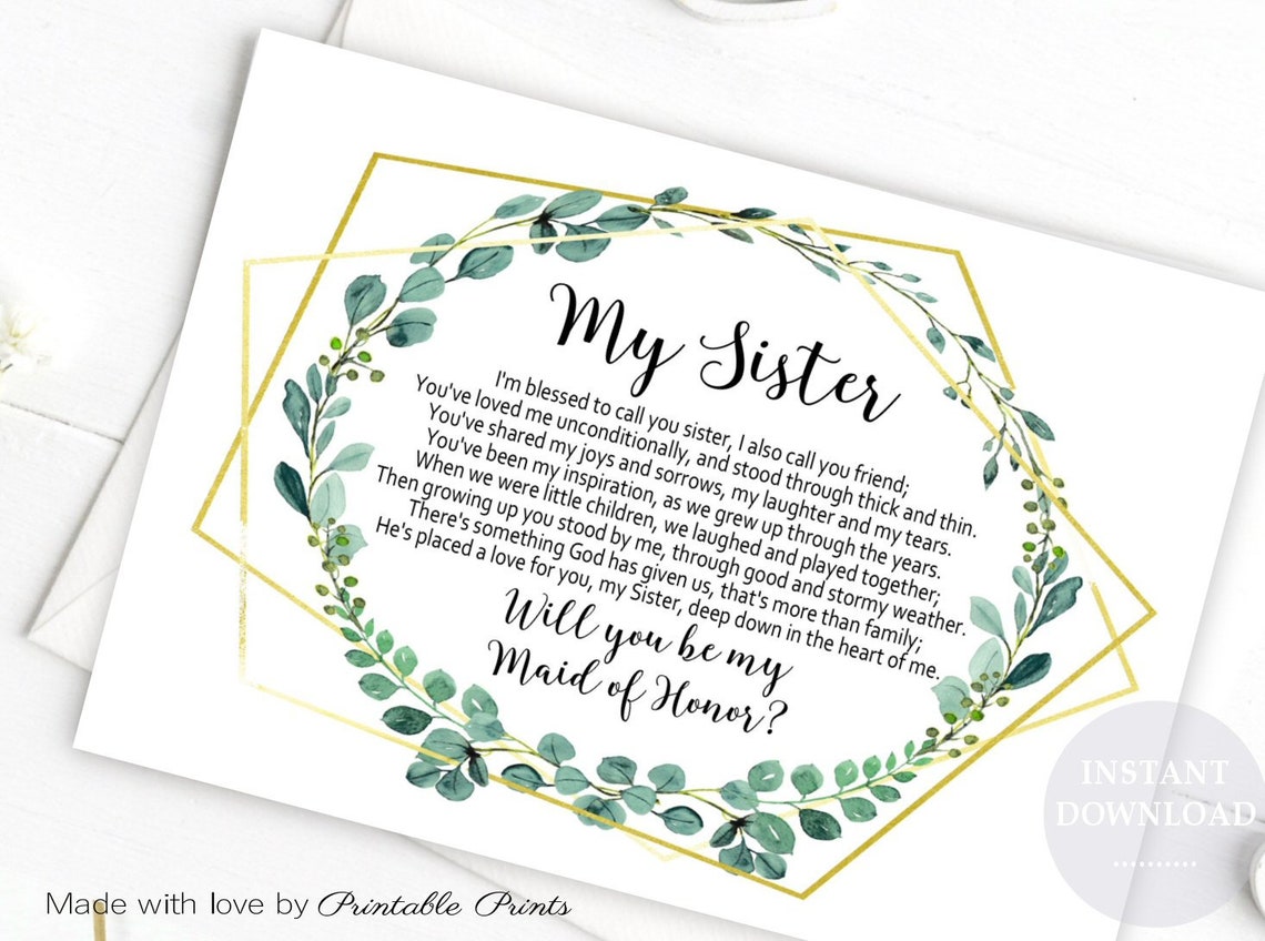 Sister Will You Be My MAID OF HONOR Edit And Print Proposal Etsy