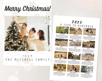 Plantilla de carta navideña, boletín de fotos, paquete imprimible y editable en lienzo para fotos familiares navideñas (estilo retro minimalista). Descarga instantánea.