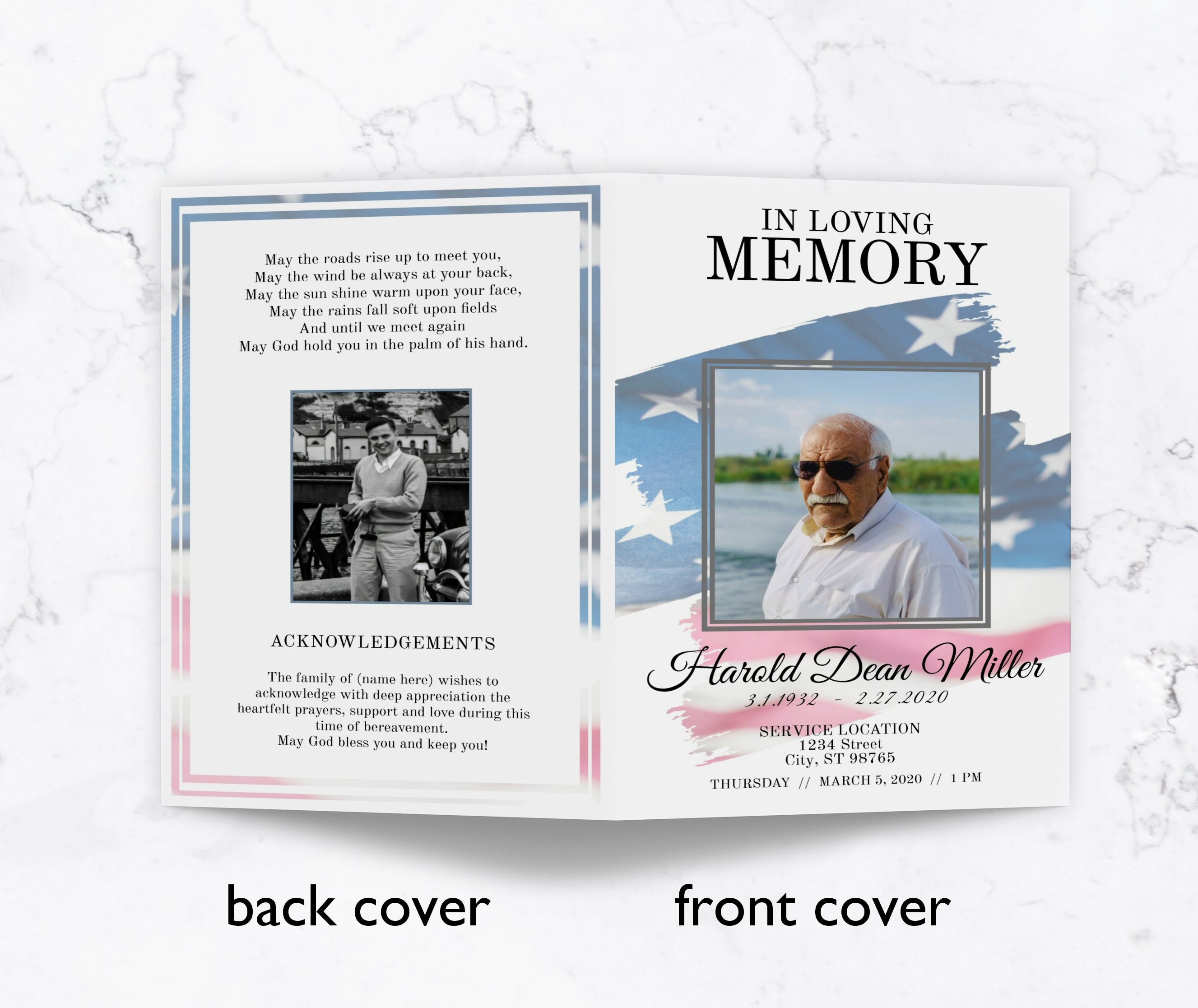 Funeral Program Editable Template VETERAN MILITARY Etsy