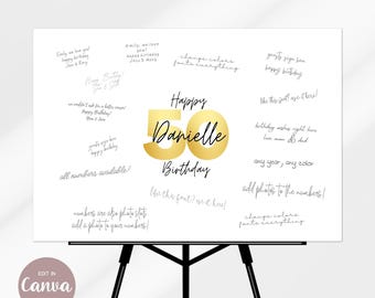 50th Birthday Poster for Signing, Guestbook Alternative, Canva Template Printable, Party Happy Birthday Sign Guests Sign, Signature Board