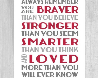 Printable Print Always Remember Quote You Are Braver Nursery Wall Art Digital File 16x20 Digital Download Boys POSTER Size