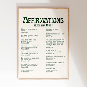 TÄGLICHE AFFIRMATIONEN Retro dunkelgrün, trendige Wandkunst zum ausdrucken, Bibelvers Affirmationen, christliche Schriften Poster Digital