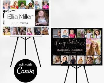 Pre-k 12 Grade Graduation Photo Collage Canva Template, 5 Sizes Bundle, Instant Download, Printable Sign Bows Glitter Poster Print Congrats