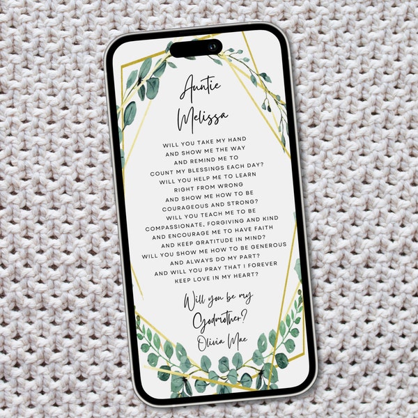 Godmother Proposal Editable CANVA Template, Text Message Digital Will You be My Instant Download Smart Phone Invite Ask Godmother Poem BONUS