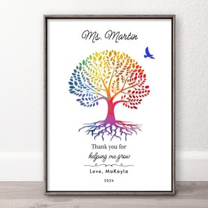Modèle CANVA imprimable pour cadeau de professeur, personnalisé, impression, idée cadeau carte pour la fin de l'année, merci de m'avoir aidé à faire pousser un arbre