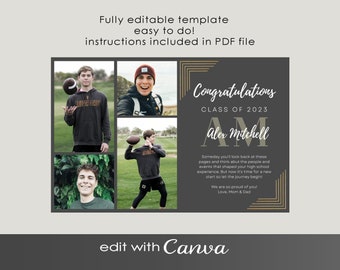 YEARBOOK AD Canva Template, Half Page 2024 Editable Layout, Gray Gold Minimalist Neutral Custom Girls or Guys Senior Graduate High School