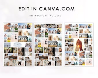 24x36" PHOTO COLLAGE Bundle Poster Photo Templates, Edit in Canva, Poster Storyboard, Funeral, Wedding, Birthday, BONUS 28 graphics