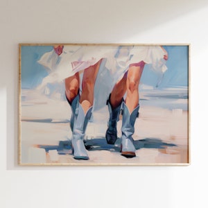 Coastal Cowgirl Printable Poster Print, Blue Boots Trendy, Preppy Cowgirl Dorm Room Wall Art Decor, Girly Digital Download Aesthetic Neutral