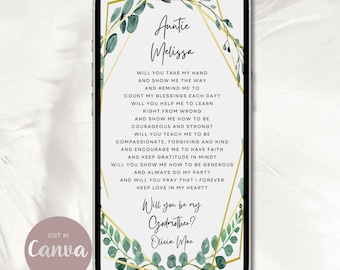 Godmother Proposal Editable CANVA Template, Text Message Digital Will You be My Instant Download Smart Phone Invite Ask Godmother Poem BONUS