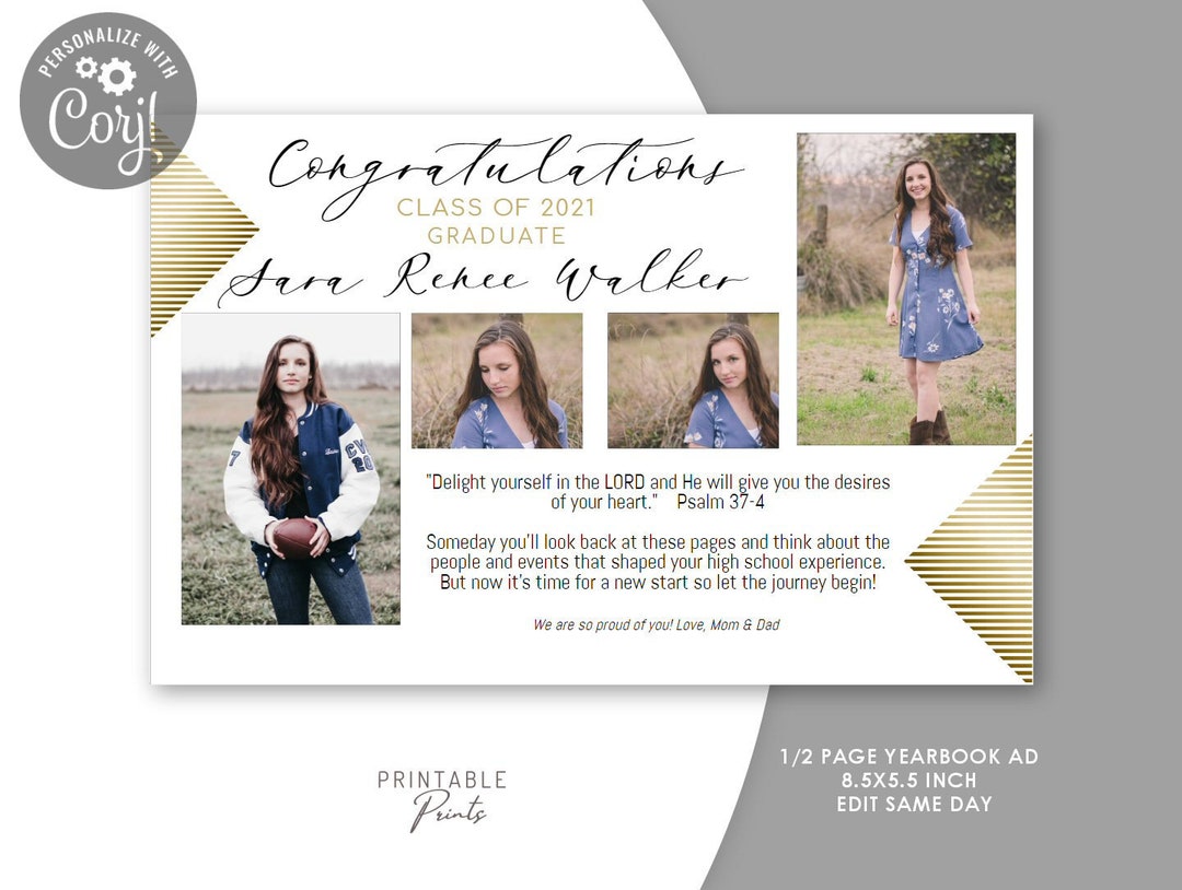 YEARBOOK AD Template Half Page Senior Dedication Tribute image