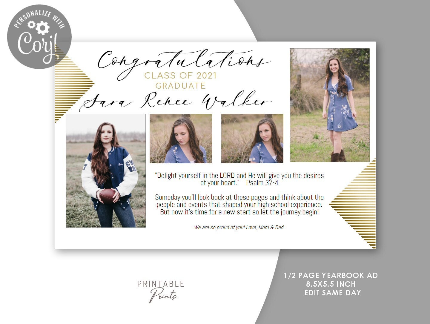 YEARBOOK AD Template Half Page Senior Dedication Tribute Etsy