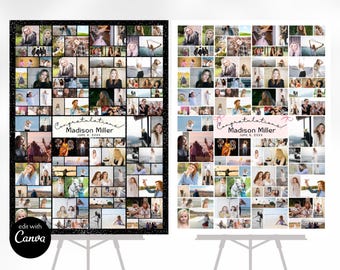 POSTER 24x36 Canva PHOTO COLLAGE 96 photos editable template, Graduation, Anniversary, Birthday Poster Storyboard Printable Celebration Sign