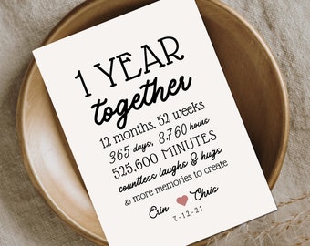 1 YEAR ANNIVERSARY Card Editable CANVA Template Printable Print, Boyfriend Gift Idea,  Digital File Instant Download Modern Retro Free Fonts