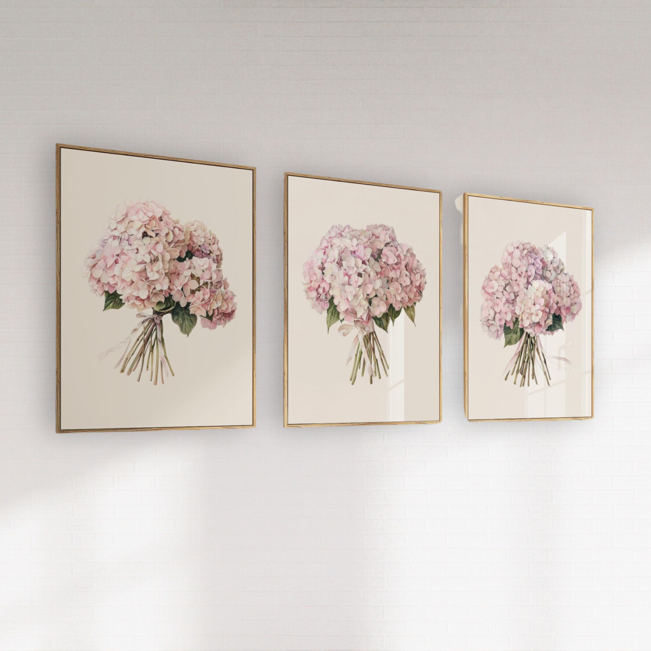Pink Hydrangea Wall Art Set: Vintage Floral Prints for Girl's Room ...