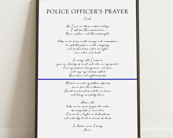 Police Prayer Wall Art, Printable Print Police Officer Gifts, Christian Poster, Digital Download Gift Thin Blue Line, Modern Large Poster