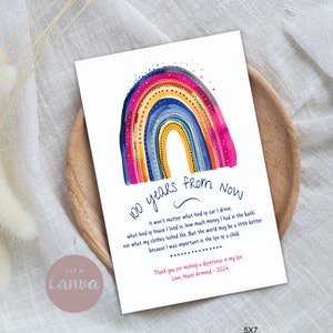 LERAAR GIFT afdrukbare 5X7" Canva sjabloon, gepersonaliseerd gedicht Rainbow honderd jaar cadeau idee print en frame of kaart kinderopvang