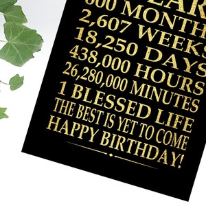 50th Birthday Sign Digital File Instant Download Birthday GOLD Poster 50 Year Birthday Gift Days Hours Minutes PRINTABLE A4 11X14 16X20 image 2