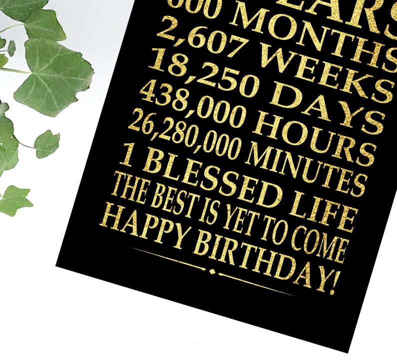 50th Birthday Sign Digital File Instant Download Birthday GOLD Poster 50 Year Birthday Gift Days Hours Minutes PRINTABLE A4 11X14 16X20 image 2