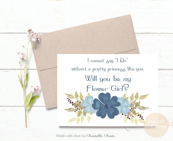 Will You Be My FLOWER GIRL Proposal Dusty Blue Gold Wedding Printable Cannot Say I Do Pretty Princess Instant DOWNLOAD Digital File Etsy Ireland