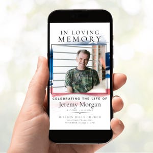 CANVA Template Veteran Funeral Mobile Announcement, Smart Phone Text Message editable template, In Loving Memory Celebration of Life Invite