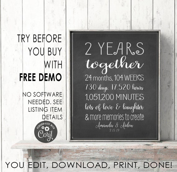 2 Year Anniversary Sign Or Card Instant Download Printable Etsy 日本