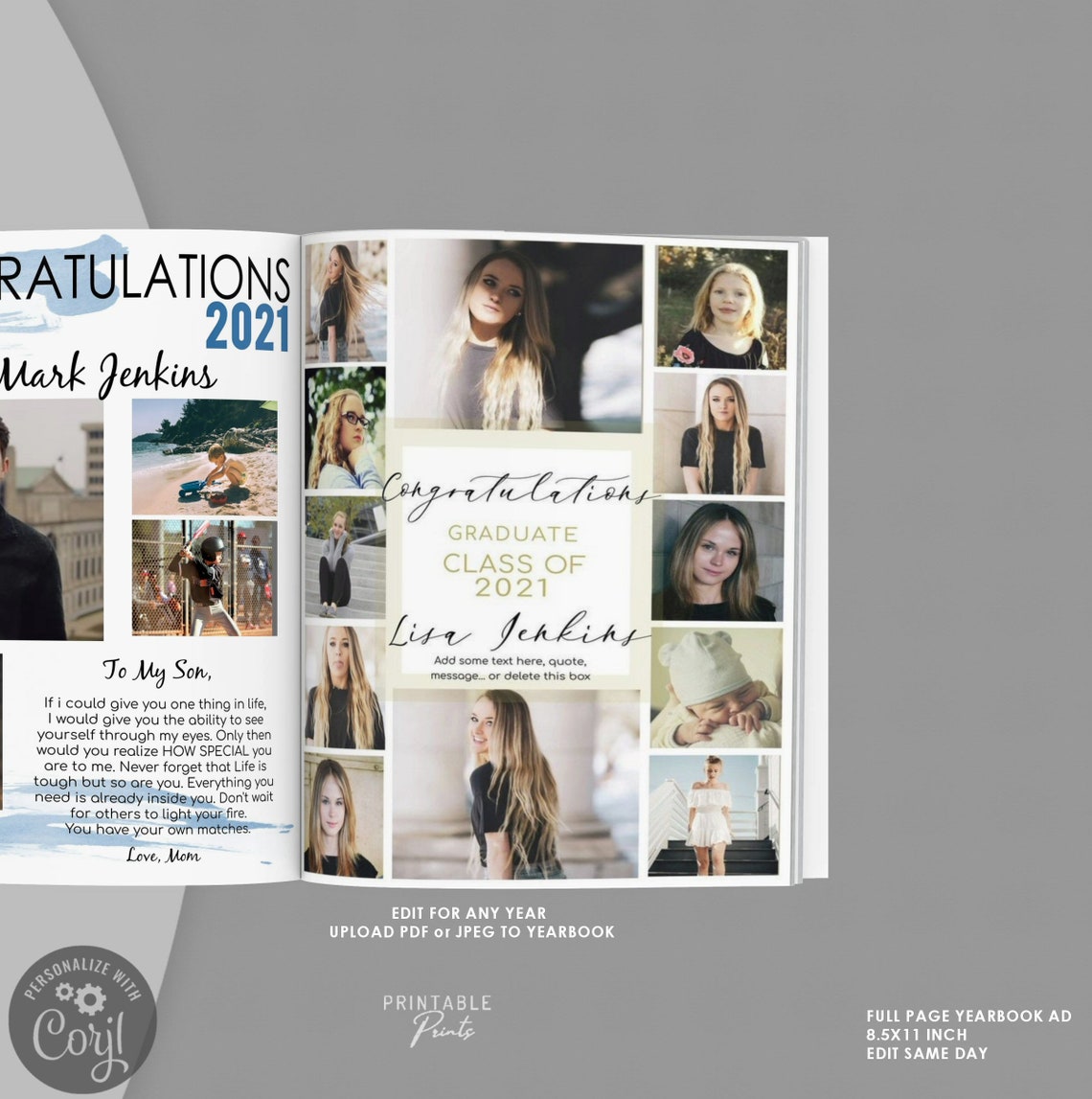 Full Page 12 Photo YEARBOOK AD TEMPLATE Editable Layout Etsy